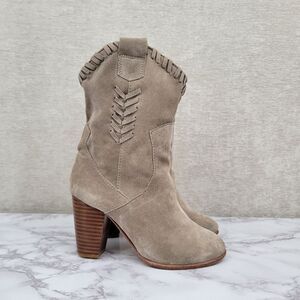 Madison Harding Women's Taupe Suede Heeled Ankle Boots Boho Western